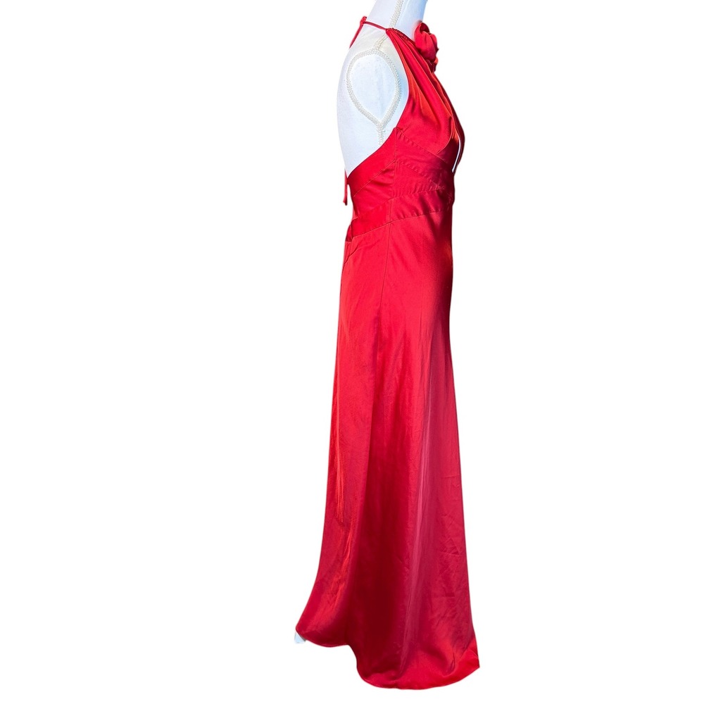 RONNY KOBO Wonder Red Satin Gown Halter Neck Maxi‎ Dress with Rose Detail Size S - Picture 5 of 14